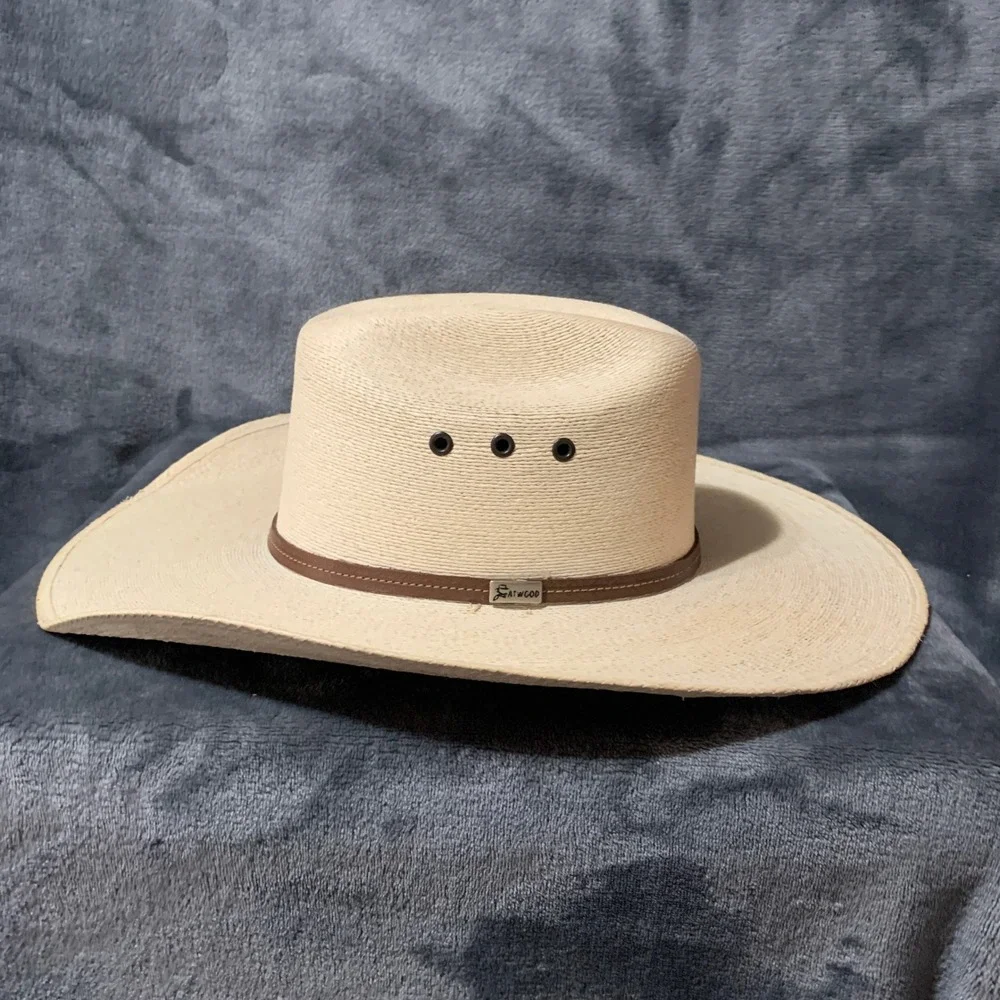 Atwood 7X Palm Leaf Straw Cowboy Hat Tan Long Oval Western 7 1/8 Made in Mexico